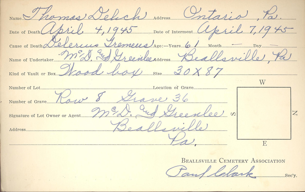burial card